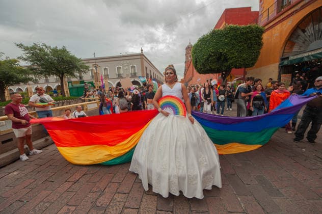 A member of the LGBTIQ+ community taking part during the Pride parade, celebrating its tenth edition. Around 8,000 people joined the Pride march to demand equal rights and an end to homophobic killings. on June 13, 2026 in Queretaro, Mexico. Queretaro Mexico  - ZUMAe321 20260613_zia_e321_054 Copyright: xJosexCarrerax