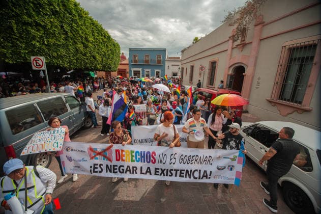Members of the LGBTIQ+ community taking part during the Pride parade, celebrating its tenth edition. Around 8,000 people joined the Pride march to demand equal rights and an end to homophobic killings. on June 13, 2026 in Queretaro, Mexico. Queretaro Mexico  - ZUMAe321 20260613_zia_e321_062 Copyright: xJosexCarrerax
