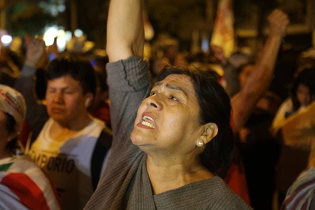 Peruvians march in Lima following shift in election vote count LIMA, PERU - JUNE 13: Hundreds of citizens marched through the streets of downtown after the latest election results were released on June 13, 2026, in Lima, Peru. Supporters and citizen groups marched toward the headquarters of the National Jury of Elections after presidential candidate Keiko Fujimori moved into the lead in the official vote count, following several days in which left-wing candidate Roberto Sanchez had maintained a slight advantage. With 98.25% of ballots processed, the gap between the two candidates is fewer than 5,000 votes. The demonstration reflected the anticipation and political tension gripping the country as the vote count continues in one of the closes  Copyright: x2026xAnadoluxEduardoxAmatxyxLeonxVillanuevax
