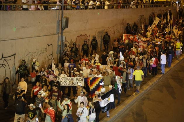 Peruvians march in Lima following shift in election vote count LIMA, PERU - JUNE 13: Hundreds of citizens marched through the streets of downtown after the latest election results were released on June 13, 2026, in Lima, Peru. Supporters and citizen groups marched toward the headquarters of the National Jury of Elections after presidential candidate Keiko Fujimori moved into the lead in the official vote count, following several days in which left-wing candidate Roberto Sanchez had maintained a slight advantage. With 98.25% of ballots processed, the gap between the two candidates is fewer than 5,000 votes. The demonstration reflected the anticipation and political tension gripping the country as the vote count continues in one of the closes  Copyright: x2026xAnadoluxEduardoxAmatxyxLeonxVillanuevax