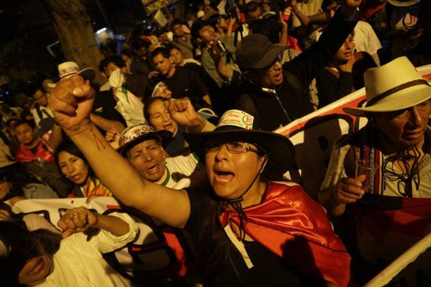 Peruvians march in Lima following shift in election vote count LIMA, PERU - JUNE 13: Hundreds of citizens marched through the streets of downtown after the latest election results were released on June 13, 2026, in Lima, Peru. Supporters and citizen groups marched toward the headquarters of the National Jury of Elections after presidential candidate Keiko Fujimori moved into the lead in the official vote count, following several days in which left-wing candidate Roberto Sanchez had maintained a slight advantage. With 98.25% of ballots processed, the gap between the two candidates is fewer than 5,000 votes. The demonstration reflected the anticipation and political tension gripping the country as the vote count continues in one of the closes  Copyright: x2026xAnadoluxEduardoxAmatxyxLeonxVillanuevax