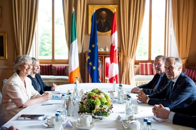 June 14, 2026, Westport, County Mayo, Ireland: Prime Minister Mark Carney, centre right, meets with the President of Ireland Catherine Connolly, centre left, at the Westport House in Westport, County Mayo, Ireland, on Sunday, June 14, 2026. Westport, County Mayo Ireland  - ZUMAc35_ 20260614_zaf_c35_028 Copyright: xChristopherxKatsarovx