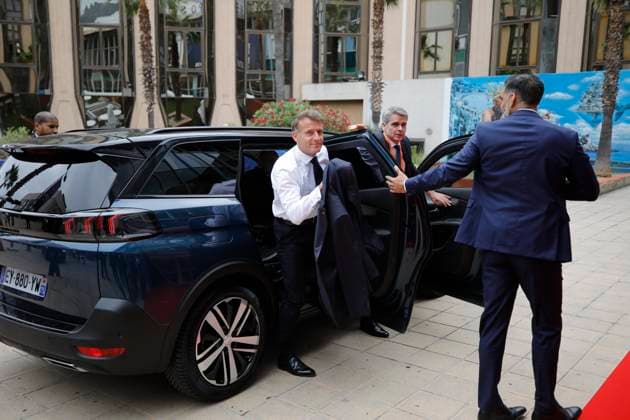 Macron Modi Bharat Innovates PHOTOPQR NICE MATIN Dylan Meiffret Nice 14 06 2026 Le president Francais Emmanuel Macron est accueilli par le premier ministre Indien Narendra Modi au salon bharat innovates au palais des expositions a Nice, France, june 14th 2026 French President Emmanuel Macron is welcomed by Indian Prime Minister Narendra Modi at the Bharat Innovations trade fair at the exhibition center in Nice Nice France  Copyright: xPHOTOPQR NICExMATIN MAXPPPxDylanxMeiffretx 20260614NIM0739 20260614NIM0739