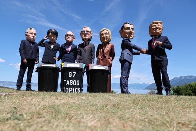 Illustration of the G7 Taboo Topics montage on the site of the G7 summit in Evian on June 14, 2026 Dominique Jacovides Bestimage Illustration of the G7 Taboo Topics montage on the site of the G7 summit in Evian on June 14, 2026 Evian France  Copyright: xDOMINIQUExJACOVIDESx xBESTIMAGExDOMINIQUExJACOVIDESx xBESTIMAGEx