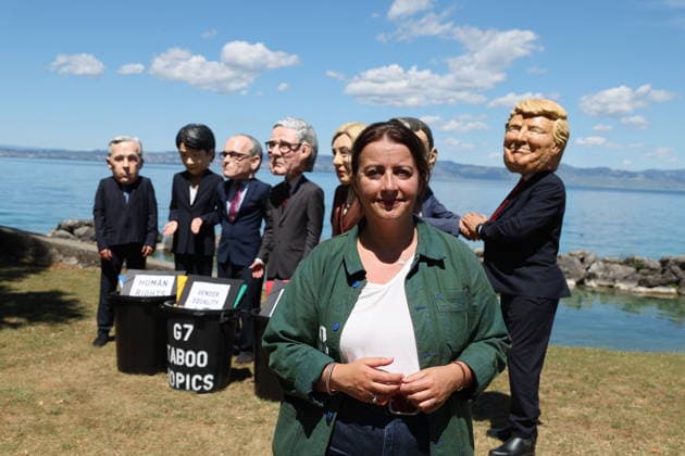 Cécile Duflot, Oxfam France Illustration of the G7 Taboo Topics montage on the site of the G7 summit in Evian on June 14, 2026 Dominique Jacovides Bestimage Illustration of the G7 Taboo Topics montage on the site of the G7 summit in Evian on June 14, 2026 Evian France  Copyright: xDOMINIQUExJACOVIDESx xBESTIMAGExDOMINIQUExJACOVIDESx xBESTIMAGEx