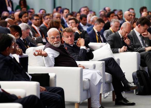 Macron Modi Bharat Innovates PHOTOPQR NICE MATIN Dylan Meiffret Nice 14 06 2026 Le president Francais Emmanuel Macron est accueilli par le premier ministre Indien Narendra Modi au salon bharat innovates au palais des expositions a Nice, France, june 14th 2026 French President Emmanuel Macron is welcomed by Indian Prime Minister Narendra Modi at the Bharat Innovations trade fair at the exhibition center in Nice Nice France  Copyright: xPHOTOPQR NICExMATIN MAXPPPxDylanxMeiffretx 20260614NIM0739 20260614NIM0755