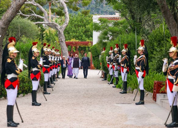 RECORD DATE NOT STATED Prime Minister Narendra Modi receives ceremonial welcome as he meets French President Emmanuel Macron at Villa KÃ rylos Nice France , Jun 14 (ANI): Prime Minister Narendra Modi receives ceremonial welcome as he meets French President Emmanuel Macron at Villa KÃ rylos, in Nice on Sunday. (Narendra Modi Photo Gallery ANI Photo) Nice France Copyright: xANIx ANI_20260614276
