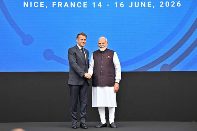 Barhat Innovates Fair - Nice Indian Prime Minister Narendra Modi and French President Emmanuel Macron attend the Barhat Innovates Fair in Nice, France on June 14, 2026. Photo by Laurent Coust ABACAPRESS.COM Nice France  Copyright: xCoustxLaurent ABACAx
