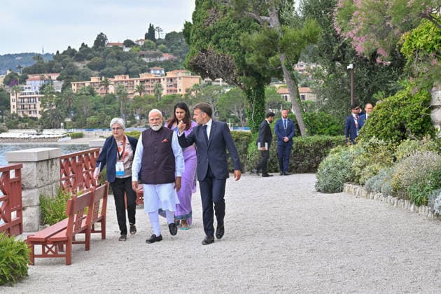 Barhat Innovates Fair - Nice Indian Prime Minister Narendra Modi and French President Emmanuel Macron visit the villa Kerylos before a meeting in Beaulieu-sur-mer, France on June 14, 2026. Photo by Laurent Coust ABACAPRESS.COM Nice France  Copyright: xCoustxLaurent ABACAx