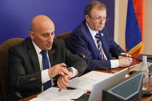 ARMENIA, YEREVAN - JUNE 14, 2026: President of the Central Election Commission of Armenia Vahagn Hovakimyan (L) is seen in the offices of the Central Electoral Commission of Armenia during the announcement of the results of the 2026 Armenian parliamentary election Yerevan Armenia  - ZUMAt113 20260614_zaa_t113_088 Copyright: xAlexanderxPatrinx