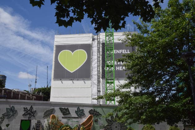 June 14, 2026: London, UK. 14th June 2026. A view of the remains of Grenfell Tower, which is undergoing demolition, on the ninth anniversary of the disaster. 72 people died when a fire broke out in the block of flats in North Kensington in 2017. Credit: Alamy Live News - ZUMAs197 20260614_aab_s197_004 Copyright: xVukxValcicx