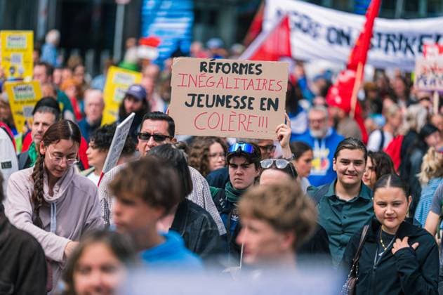 People take the streets for an European demonstration against militarisation under the slogan For social justice and against war , organised by Stop Militarisation platform in Brussels, Sunday 14 June 2026.  EMILExWINDAL 177639134