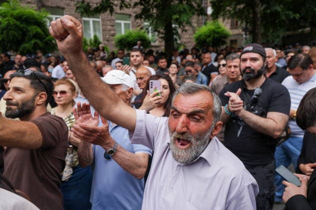 ARMENIA, YEREVAN - JUNE 14, 2026: People are seen outside the offices of the Central Electoral Commission of Armenia during the announcement of the results of the 2026 Armenian parliamentary election. Alexander Patrin TASS  93809097