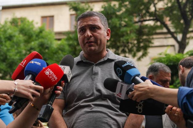 ARMENIA, YEREVAN - JUNE 14, 2026: Hayakve Initiative member Tigran Abramyan talks to journalists outside the offices of the Central Electoral Commission of Armenia during the announcement of the results of the 2026 Armenian parliamentary election. Alexander Patrin TASS  93810545