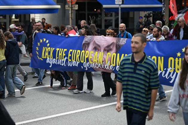 Anti-war march held in Brussels BRUSSELS, BELGIUM - JUNE 14: Thousands of people take part in an anti-war march in Brussels, Belgium on June 14, 2026. Demonstrators gathered at Brussels North Railway Station (Gare du Nord), a city that hosts EU institutions and NATO headquarters, before marching to Jean Rey Square. Dursun Aydemir Anadolu Brussels Belgium. Editorial use only. Please get in touch for any other usage.  Copyright: x2026xAnadoluxDursunxAydemirx