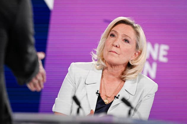 Marine Le Pen On Dimanche En Politique - Paris President of Rassemblement National parliamentary group Marine Le Pen during an interview for Dimanche En Politique on France 3 channel in Paris, France on June 14, 2026. Photo by Stephane Le Tellec ABACAPRESS.COM Paris France  Copyright: xLexTellecxStephane ABACAx