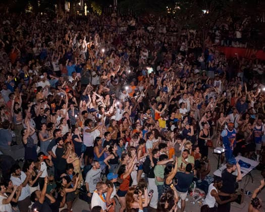 June 13, 2026, New York, Ny, USA: NEW YORK, June 13, 2026 Ã¢â‚¬ Fans gather at Herbert Von King Park in the Bedford-Stuyvesant neighborhood of Brooklyn during a watch party for Game 5 of the NBA Finals, where the New York Knicks defeated the San Antonio Spurs 94-90 to clinch their first NBA championship since 1973. The victory marked the franchiseÃ¢â‚¬â ¢s third NBA title and ended a 53-year championship drought. Celebrations at the park were led by New York City Council Member CHI OSSo° and community organizers as fans across New York City gathered to watch the historic win. New York USA  - ZUMAa306 20260613_znp_a306_006 Copyright: xJavierxAlvarezx