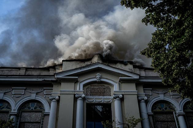 Aftermath of a Russian drone attack in Kharkiv KHARKIV, UKRAINE - JUNE 14: Smoke rises from the House of Culture after a Russian drone attack in Kharkiv, Ukraine, on June 14, 2026. Vincenzo Circosta Anadolu Kharkiv Ukraine. Editorial use only. Please get in touch for any other usage.  Copyright: x2026xAnadoluxVincenzoxCircostax
