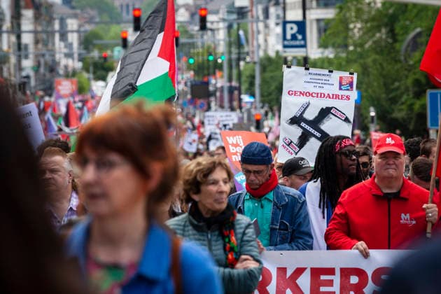 Several thousand demonstrators from across Europe marched through the Belgian capital today to protest against conflicts around the world, increases in military spending across EU member states, and budget cuts to numerous public services such as healthcare and education. - 14 06 2026 - Belgium Brussels Brussels -  NicolasxLandemardx xLexPictorium LePictorium_0336041