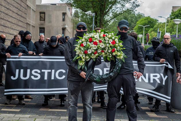 June 14, 2026, Den Haag, South Holland, Netherlands: Den Haag, 14 June 2026. Around 50 far-right demonstrators gathered on Burgemeester Patijnlaan for a memorial march for Henry Nowak (18, British Polish university student). Nowak was killed on 3 December 2025 by Vickrum Singh Digwa in Southampton, England. The march ended at the Embassy of Great Britain, where demonstrators laid a wreath and flowers, and held banners saying Ã¢â‚¬oeJustice for HenryÃ¢â‚¬Â and Ã¢â‚¬oeWhite Lives MatterÃ¢ Den Haag Netherlands  - ZUMAp202 20260614_zip_p202_001 Copyright: xJamesxPetermeierx