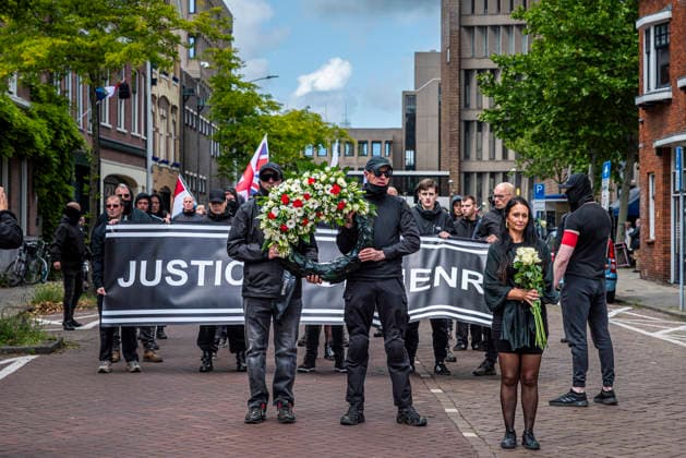June 14, 2026, Den Haag, South Holland, Netherlands: Den Haag, 14 June 2026. Around 50 far-right demonstrators gathered on Burgemeester Patijnlaan for a memorial march for Henry Nowak (18, British Polish university student). Nowak was killed on 3 December 2025 by Vickrum Singh Digwa in Southampton, England. The march ended at the Embassy of Great Britain, where demonstrators laid a wreath and flowers, and held banners saying Ã¢â‚¬oeJustice for HenryÃ¢â‚¬Â and Ã¢â‚¬oeWhite Lives MatterÃ¢ Den Haag Netherlands - ZUMAp202 20260614_zip_p202_002 Copyright: xJamesxPetermeierx