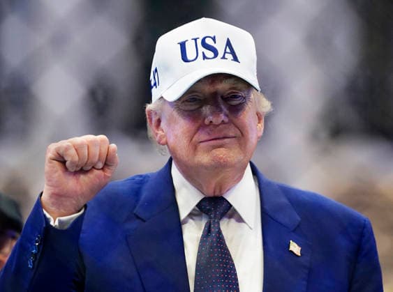 News Bilder des Tages #2 President Donald Trump gestures in the octagon after the UFC Freedom 250 event on the South Lawn of the White House in Washington DC on Sunday, June 14, 2026.  WAP20260615610 BONNIExCASH