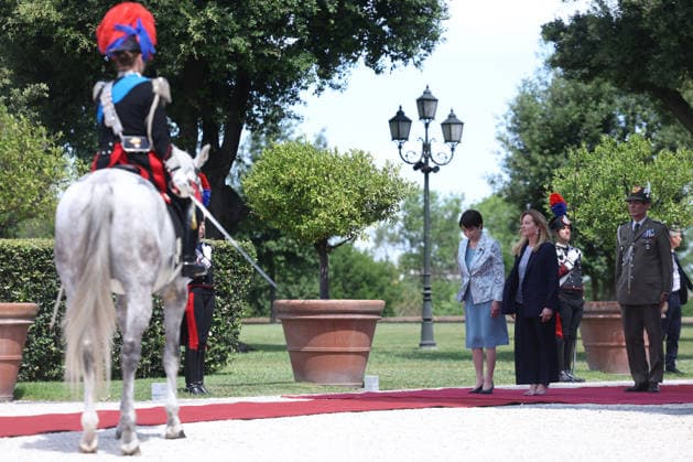IPA85713052 - Rome, Italy June 15, 2026: At Villa Pamphilj, Prime Minister Giorgia Meloni meets with Japanese Prime Minister Sanae Takaichi. The meeting reaffirms the strength of bilateral relations and the shared commitment to strengthening cooperation and friendship between Italy and Japan in key areas of strategic interest.  Copyright: xmarcoxiacobuccix xmarcoxiacobuccix 85713052