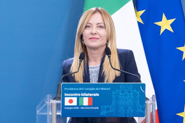 IPA85717048 - Japanese Prime Minister Sanae Takaichi addresses the press following her meeting with Giorgia Meloni at Villa Pamphili in Rome  Copyright: xMatteoxNardonex xx 85717048