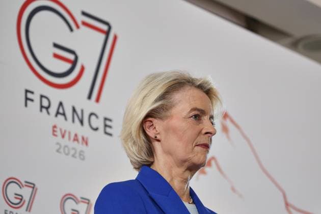 Évian-les-Bains, Frankreich, 15.06.2026: Hotel Ermitage: G7-Gipfel: Pressekonferenz mit EU-Kommissionspräsidentin Ursula von der Leyen *** Évian-les-Bains, France, June 15, 2026 Hotel Ermitage G7 Summit Press Conference with European Commission President Ursula von der Leyen,detected_source_language Copyright: xdtsxNachrichtenagenturx dts_123040