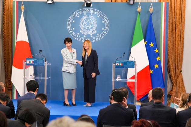 IPA85717687 - Rome: Joint statements by Italian Prime Minister Giorgia Meloni and Japanese Prime Minister Sanae Takaichi at Villa Pamphilj in Rome  Copyright: xbbrx xx 85717687