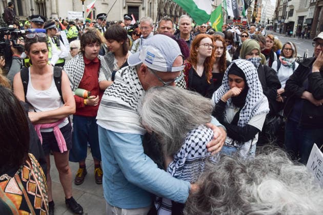 June 15, 2026, London, England, United Kingdom: Protesters react outside the Royal Courts of Justice as the ban on the activist group Palestine Action is ruled as lawful by the Court of Appeal. Judges have overturned a previous ruling that the ban on the group was wrong. London United Kingdom  - ZUMAv130 20260615_zip_v130_003 Copyright: xVukxValcicx