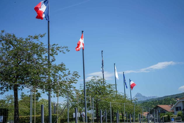 June 15, 2026, Evian-Les-Bains, Evian-Les-Bains, France, France: Flags in a field during the G7 Summit in Evian-les-bains, France, June 15, 2026. Leaders of the G7 countries Canada, France, Germany, Italy, Japan, the UK and the US will arrive in o°vian on June 15-17 facing no shortage of challenges, from global imbalances and supply-chain security to the conflicts reshaping the world economy. Evian-Les-Bains France  - ZUMAm342 20260615_zsp_m342_003 Copyright: xHasanxMradx