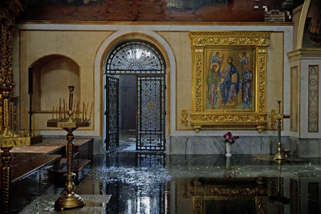 Massive Russian Attack Damages Kyiv Pechersk Lavra and Mystetskyi Arsenal - Kyiv Water from a firefighting operation covers the floor in the Dormition Cathedral of the Kyiv Pechersk Lavra, where the roof caught fire during a massive Russian combined attack, Kyiv, Ukraine, June 15, 2026. The Russian army launched a large-scale assault on the Ukrainian capital with missiles and strike drones, killing four people and injuring 28, including children and a pregnant woman. At least 140,000 consumers were left without electricity due to damage to power grids. Residential buildings, the Kyiv Pechersk Lavra, the Mystetskyi Arsenal Museum Complex, the Dovzhenko Film Studio, and the building of the High Anti-Corruption Court sustained damage. (Photo b  Copyright: xUkrinform ABACAx