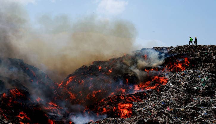 A fire broke out at the Perungudi waste dump yard in Chennai Chennai, Jun 15 (ANI): Firefighters try to extinguish burning garbage after a fire broke out at the Perungudi waste dump yard, in Chennai on Monday. Chennai Tamil Nadu India Copyright: xANIx ANI_20260615297