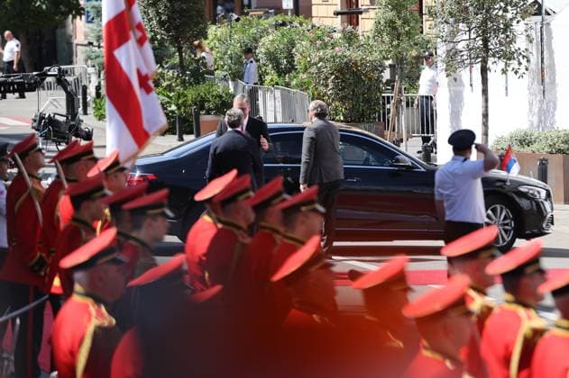 Serbian President Aleksandar Vucic in Tbilisi TBILISI, GEORGIA - JUNE 15: Serbian President Aleksandar Vucic is welcomed by Georgian President Mikheil Kavelashvili with an official welcoming ceremony in front of the Presidential Palace in Tbilisi, Georgia on June 15, 2026. Vucic arrived in the country for a series of official meetings and talks. Davit Kachkachishvili Anadolu Tbilisi Georgia. Editorial use only. Please get in touch for any other usage.  Copyright: x2026xAnadoluxDavitxKachkachishvilix