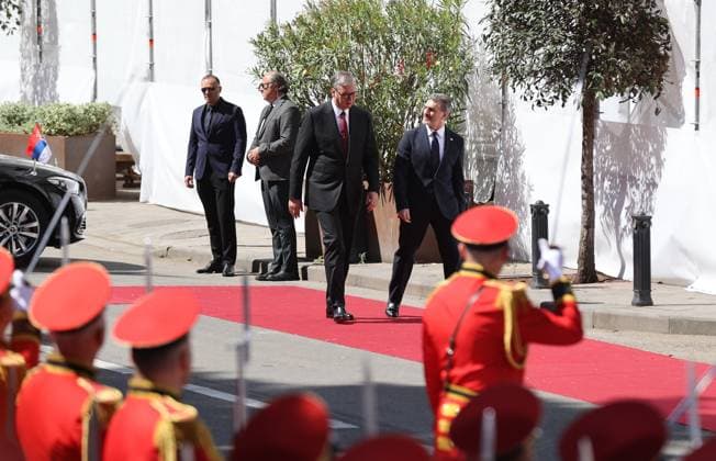 Serbian President Aleksandar Vucic in Tbilisi TBILISI, GEORGIA - JUNE 15: Serbian President Aleksandar Vucic is welcomed by Georgian President Mikheil Kavelashvili with an official welcoming ceremony in front of the Presidential Palace in Tbilisi, Georgia on June 15, 2026. Vucic arrived in the country for a series of official meetings and talks. Davit Kachkachishvili Anadolu Tbilisi Georgia. Editorial use only. Please get in touch for any other usage.  Copyright: x2026xAnadoluxDavitxKachkachishvilix