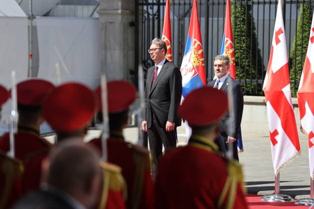 Serbian President Aleksandar Vucic in Tbilisi TBILISI, GEORGIA - JUNE 15: Serbian President Aleksandar Vucic is welcomed by Georgian President Mikheil Kavelashvili with an official welcoming ceremony in front of the Presidential Palace in Tbilisi, Georgia on June 15, 2026. Vucic arrived in the country for a series of official meetings and talks. Davit Kachkachishvili Anadolu Tbilisi Georgia. Editorial use only. Please get in touch for any other usage.  Copyright: x2026xAnadoluxDavitxKachkachishvilix