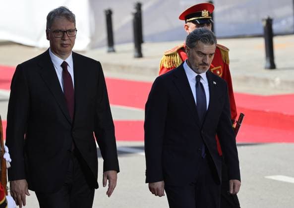 Serbian President Aleksandar Vucic in Tbilisi TBILISI, GEORGIA - JUNE 15: Serbian President Aleksandar Vucic is welcomed by Georgian President Mikheil Kavelashvili with an official welcoming ceremony in front of the Presidential Palace in Tbilisi, Georgia on June 15, 2026. Vucic arrived in the country for a series of official meetings and talks. Davit Kachkachishvili Anadolu Tbilisi Georgia. Editorial use only. Please get in touch for any other usage.  Copyright: x2026xAnadoluxDavitxKachkachishvilix