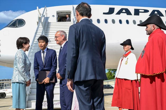 Japanese Prime Minister Sanae Takaichi arrives in Geneva, Switzerland, on Monday, June 15, 2026, to attend the G7 Summit in Evian, France. Upon her arrival at Geneva airport, she was welcomed by the President of the Swiss Confederation, Guy Parmelin.  WAX2026061504 SWITZERLANDxFDFA