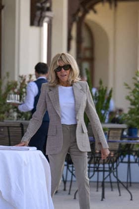 Brigitte Macron At G7 Summit - France First Lady of France Brigitte Macron is seen at Hotel Royal Evian reviewing the final details of the dinner tables on the terrace of the Hotel Royal, ahead of the evening reception following meetings held during the G7 Summit in Evian-les-Bains, France on June 15, 2026. The dinner is set to welcome heads of state, government officials and invited guests attending the summit. Photo by Ammar Abd Rabbo ABACAPRESS.COM Evian-les-Bains France  Copyright: xAbdxRabboxAmmar ABACAx