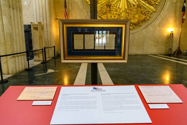 June 15, 2026, Dallas, Texas, USA: In celebration of the 250th anniversary of the United States, a rare, original copy of the Declaration of Independence will temporarily be on display at the Hall of State from June 15 to July 17, 2026 alongside other historic documents from the Dallas Historical SocietyÃ¢â‚¬â ¢s collection...Dallas is home to the Lost Copy of the United States Declaration of Independence, a rare original Dunlap broadside printed on the night of July 4, 1776. It is the only copy known to exist west of the Mississippi River...When the Continental Congress adopted the Declaration of Independence in Philadelphia, printer John Dunlap was commissioned to produce about 200 broadsides to be distributed across the colonies.  - ZUMAa183 20260615_znp_a183_004 Copyright: xAvixAdelmanx