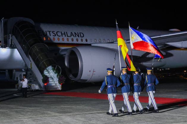 Frank-Walter Steinmeier arrives in Philippines on state visit PASAY CITY, PHILIPPINES - JUNE 15: Honor Guards march to welcome the arrival of Germany s President Frank-Walter Steinmeier, as he arrives in the country on a two-day state visit, at an airbase in Pasay City, Metro Manila, Philippines, on June 15, 2026. As the first president of the European country to visit the Southeast Asian nation since 1963, Frank-Walter Steinmeier is expected to meet with Philippine President Ferdinand Bongbong Romualdez Marcos Jr. to discuss issues regarding defense and maritime cooperation in the Indo-Pacific region, trade and investment, climate change, renewable energy, as well as ASEAN developments and opportunities, according to the Presidential Com  Copyright: x2026xAnadoluxDanielxCengx