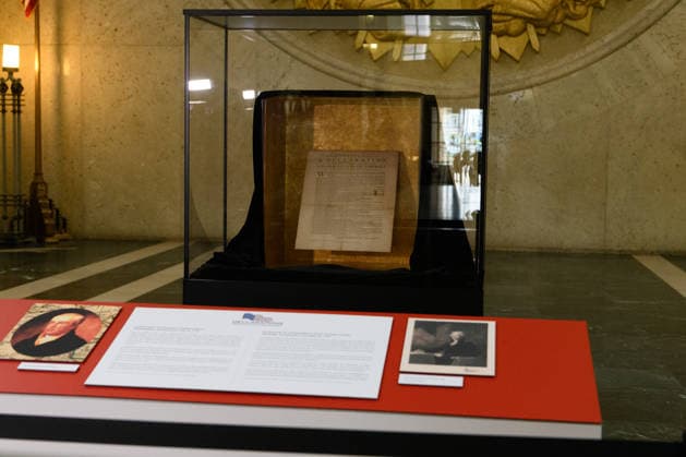 June 15, 2026, Dallas, Texas, USA: In celebration of the 250th anniversary of the United States, a rare, original copy of the Declaration of Independence will temporarily be on display at the Hall of State from June 15 to July 17, 2026 alongside other historic documents from the Dallas Historical SocietyÃ¢â‚¬â ¢s collection...Dallas is home to the Lost Copy of the United States Declaration of Independence, a rare original Dunlap broadside printed on the night of July 4, 1776. It is the only copy known to exist west of the Mississippi River...When the Continental Congress adopted the Declaration of Independence in Philadelphia, printer John Dunlap was commissioned to produce about 200 broadsides to be distributed across the colonies. - ZUMAa183 20260615_znp_a183_006 Copyright: xAvixAdelmanx