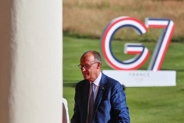 Évian-les-Bains, Frankreich, 15.06.2026: G7-Gipfel: Charlotte Merz und Bundeskanzler Friedrich Merz (CDU) kommen an *** Évian-les-Bains, France, June 15, 2026 G7 Summit Copyright: xdtsxNachrichtenagenturx dts_123123