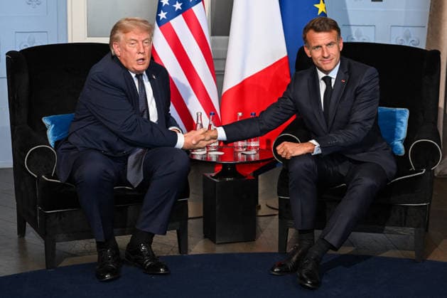 President Trump And President Macron At G7 Summit Bilateral Meeting - France U.S. President Donald Trump and French President Emmanuel Macron pictured at a bilateral meeting on the G7 summit at the Hotel Royal, in Evian-les-Bains, France on June 15, 2026. A G7 summit is set to take place June 15 to 17 in the French town of Evian-les-Bains near Switzerland and it will be attended by country leaders as well as the EU s foreign policy chief and ministers from Brazil, Canada, the United Arab Emirates and Turkey. Photo by Ammar Abd Rabbo ABACAPRESS.COM Evian-les-Bains France  Copyright: xAbdxRabboxAmmar ABACAx