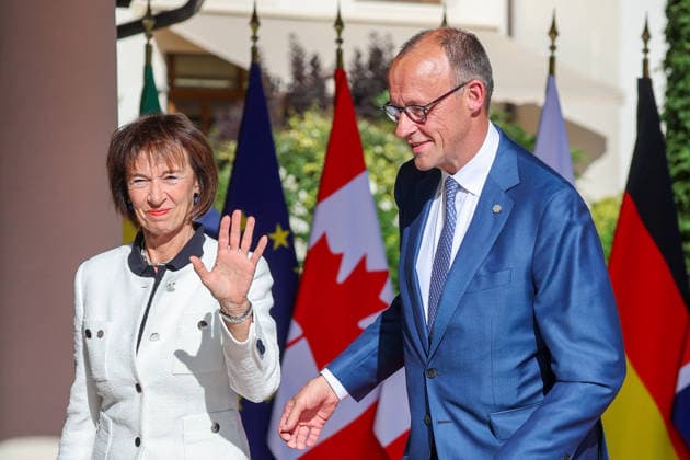 German Chancellor Friedrich Merz and his wife, Charlotte Merz, arrive at the Hotel Royal, Evian Resort, for the G7 Leaders Summit in Évian-les-Bains, France, on June 15, 2026 Dominique Jacovides Bestimage Germany’s Chancellor Friedrich Merz and his wife, Charlotte Merz, arrive for the G7 Leaders Summit at the Hotel Royal, Evian Resort in Evian-les-Bains, France, on June 15, 2026 Evian-les-Bains France,detected_source_language  Copyright: xDOMINIQUExJACOVIDESx xBESTIMAGExDOMINIQUExJACOVIDESx xBESTIMAGEx