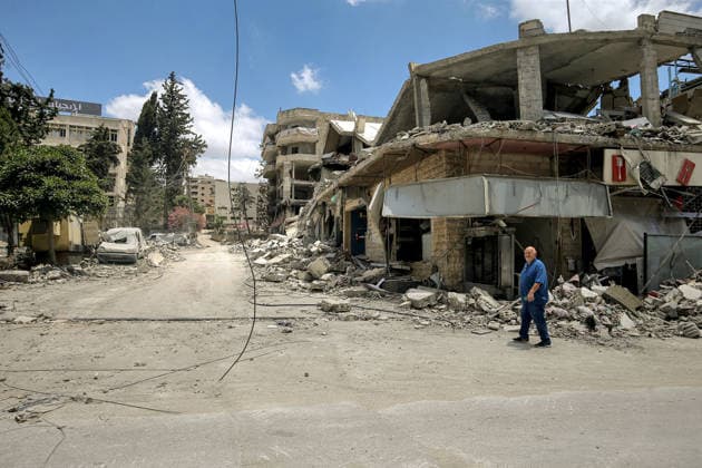 June 15, 2026, Nabatieh, Nabatieh, Lebanon: Lebanese Hussein Hariri stands in front of his destroyed restaurant in the southern Lebanese city of Nabatieh. Scores of families started to return to their villages following the announcement of an initial ceasefire agreement between the United States and Iran. Nabatieh Lebanon - ZUMAn313 20260615_zip_n313_006 Copyright: xMarwanxNaamanix