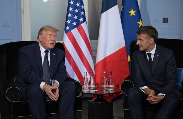 U.S. President Donald Trump and French President Emmanuel Macron pictured at a bilateral meeting during the G7 summit at the Hotel Royal in Évian-les-Bains, France on June 15, 2026. A G7 summit is scheduled to take place June 15–17 in the French town of Évian-les-Bains near Switzerland, and it will be attended by national leaders as well as the EU’s foreign policy chief and ministers from Brazil, Canada, the United Arab Emirates, and Turkey. Ammar Abd Rabbo Pool Bestimage Évian-les-Bains, France,detected_source_language  Copyright: xAmmarxAbdxRabbo Pool BestimagexAmmarxAbdxRabbo Pool Bestimagex
