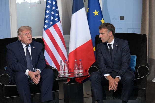 U.S. President Donald Trump and French President Emmanuel Macron pictured at a bilateral meeting during the G7 summit at the Hotel Royal in Évian-les-Bains, France on June 15, 2026. A G7 summit is scheduled to take place June 15–17 in the French town of Évian-les-Bains near Switzerland, and it will be attended by national leaders as well as the EU’s foreign policy chief and ministers from Brazil, Canada, the United Arab Emirates, and Turkey. Ammar Abd Rabbo Pool Bestimage Évian-les-Bains, France,detected_source_language  Copyright: xAmmarxAbdxRabbo Pool BestimagexAmmarxAbdxRabbo Pool Bestimagex
