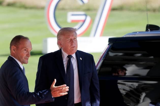G7 SUMMIT PHOTOPQR LE DAUPHINE Grégory YETCHMENIZA Évian-les-Bains June 15, 2026 Évian-les-Bains, Haute-Savoie, June 15 POOL Le Dauphiné Libéré Arrivals at the Royal continue in our photo Donald Trump at the Royal for the G7 Summit Grégory Yetchmeniza Le Dauphiné Libéré Evian, France June 15, 2026 G7 summit Évian-les-Bains Haute-Savoie Rhône-Alpes France,detected_source_language  Copyright: xPHOTOPQR LExDAUPHINE MAXPPPxGrégoryxYETCHMENIZAx 20260615JDL4683 20260615JDL4683